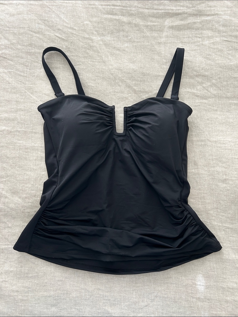 Lands'‎ End Black Swim Tankini Top. Size 10 D. Shirred sides. New with tags.